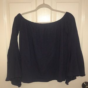 Off the shoulder purple long sleeve.